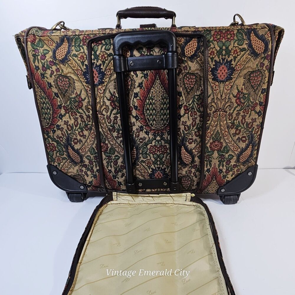 Vtg Lexi Luggage Bag Floral Parsley Tapestry Suitcase Wheels Handle Original Key - Picture 5 of 12